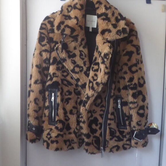 🎈SALE Avec Les Filles Leopard Teddy Faux Fur Biker Moto Jacket NEW - Picture 8 of 16